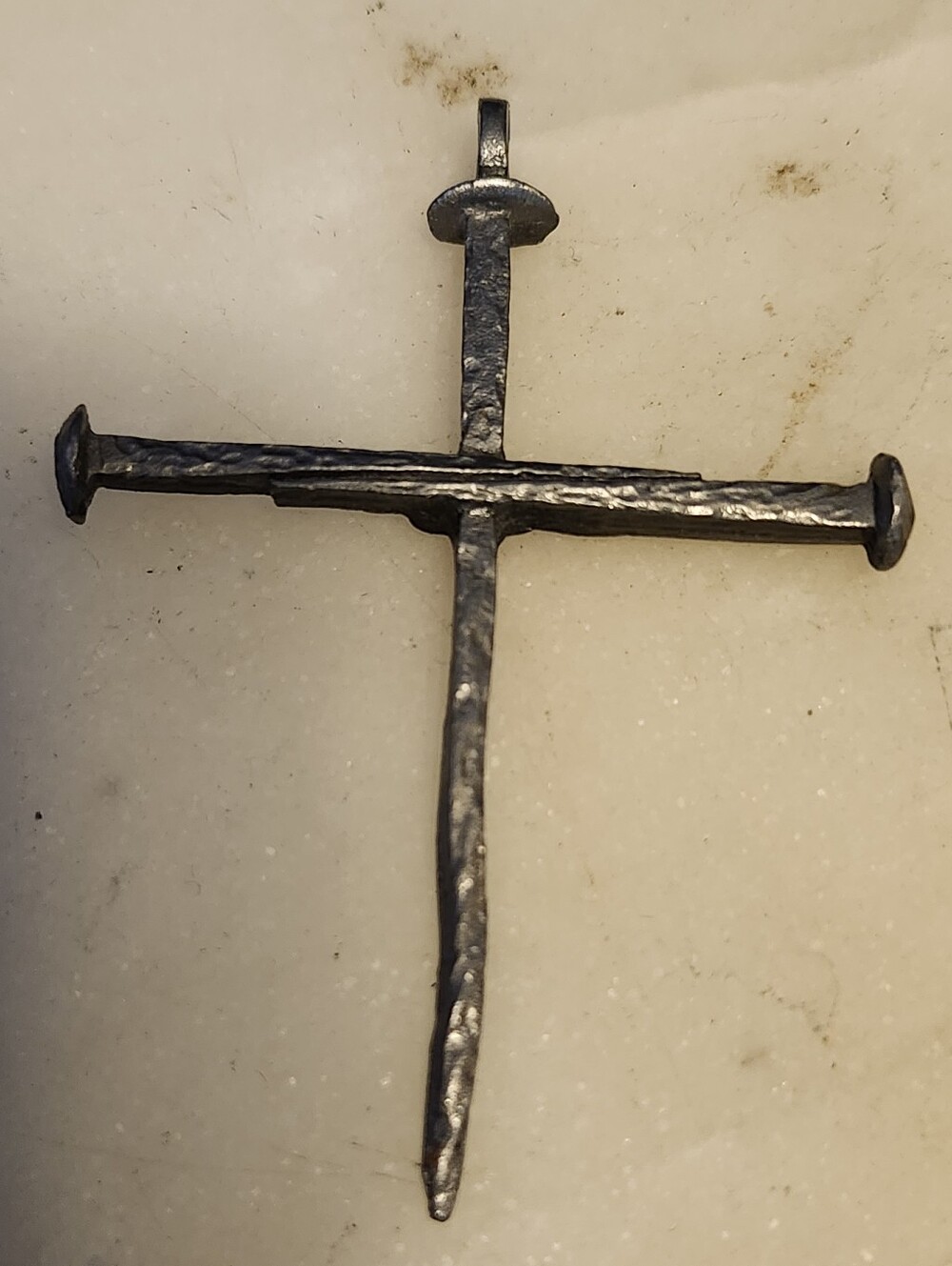 Vtg CDF Hand-Forged Iron Nail Crucifix Cross Pendant